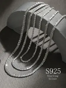 S925 Sterling Silver Rhinestone Decorated Necklace, Elegant Necklace for Women & Men, Trendy All-match & Exquisite Jewelry for Birthday Gift, Pendant Chain, Wonderful Necklace