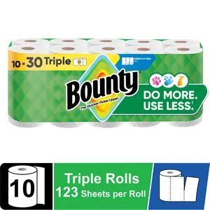Bounty Select-A-Size Paper Towels For Kitchen Liquid Spill Cleanup White 10 Triple Rolls 123 Sheets Per Roll Pack