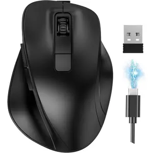 ,   (BT5.0/3.0 & 2.4G) Rechargeable 4800 DPI Silent Mice,  Mice with USB A Receiver, Grips Optical Cordless Mice for Laptop//PC,Black