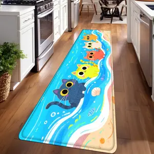 1PC， Colorful Cats on the Beach Patterned strip rugs, home décor, bathroom mats, entryway mats, bathroom non-slip mats, indoor entrance rugs, bedroom bedside mats, kitchen mats, hallway rugs, flannel sponge rugs, hallway runner rugs