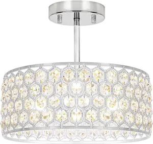 Lxybcce Chrome Crystal Ceiling Light Fixture - Modern Semi Flush Mount Ceiling Light for Hallway, Kitchen Lighting Fixtures Ceiling, Dazzling Prism Chandelier for Foyer Closet Bedroom, 3 Light, 12 in