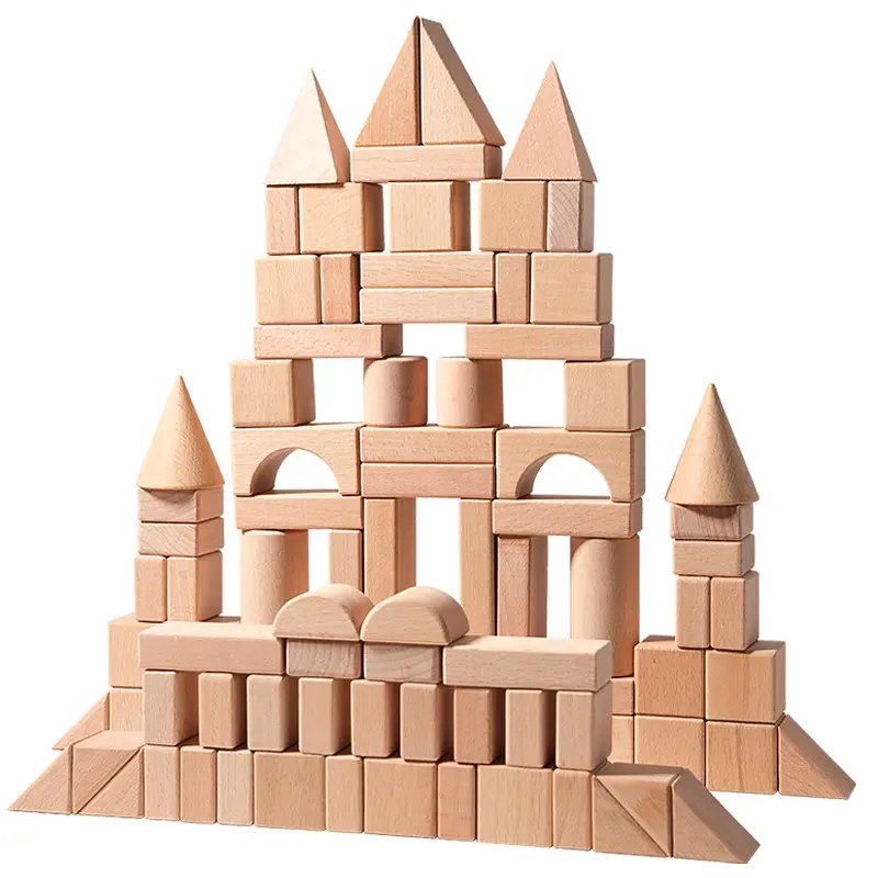100-Piece Wood Building Blocks Educational Castle Set, Large Stacking Toy for 3-6 Years Old Kids, Creativity & Development Boosting, Ideal Birthday/Christmas Gift