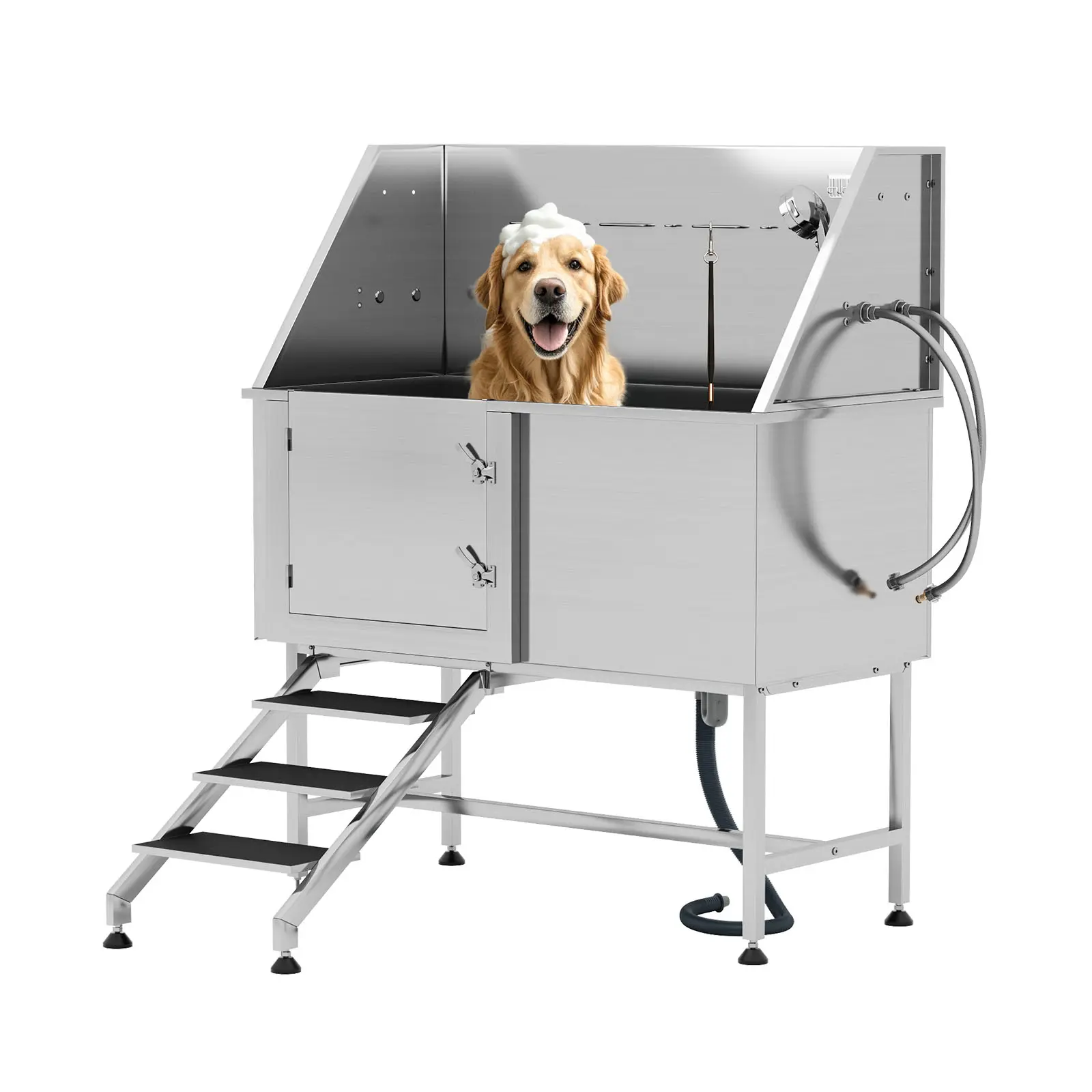 AMERLIFE Professional Dog Washing Station with Stairs - 304 Stainless Steel Pet Bathtub, Adjustable 3-Speed Showerhead, Removable Grates,Pet Wash Tub
