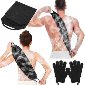 Scrubber Bath Gloves Set,  Shower Towel with Shower Gloves for  Scrub,  Cleaner Wash Gloves to Remove  (Black)