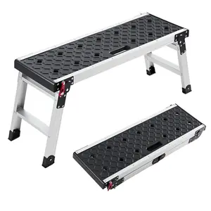 VEVOR Folding Work Platform, 35.8 x 12.2 in Aluminum Step Stool, 16.5 in Height, 500 lbs Load Capacity, Heavy Duty Platform Ladder with Locks, Portable Work Bench for Painting & Maintenance & Home