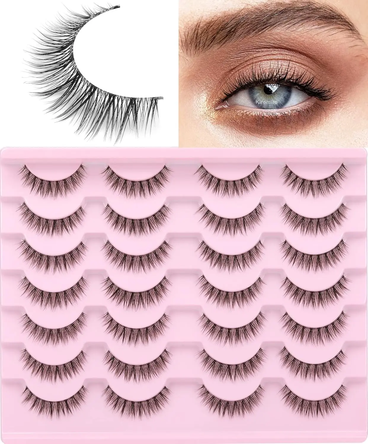 Eyelashes Wispy 10mm False Lashes Natural Look 3D Volume Mink Lashes Short Strip Lashes Pack