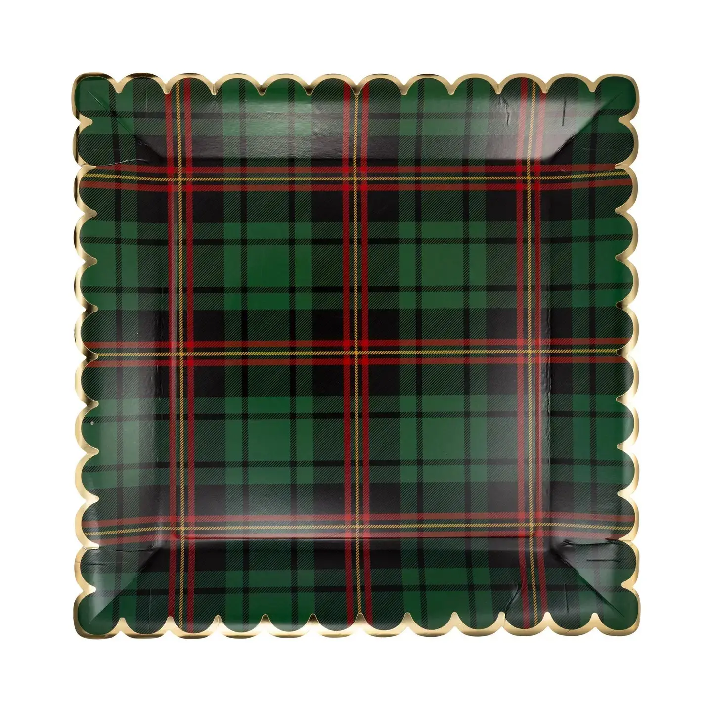 Green & Red Plaid Holiday Square Plates – 9" Party Dinnerware (8 Pack)