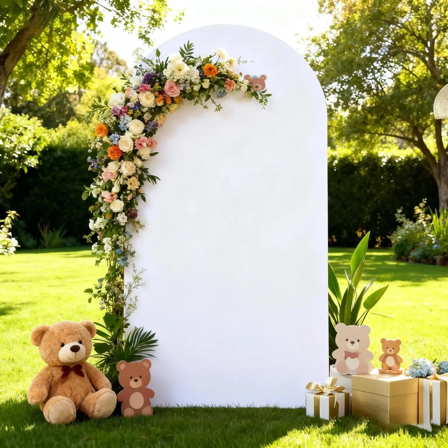 6FT Wedding Arch Backdrop Cover, Spandex Fitted White Arch Covers Stretchy Backdrop Balloon Arch Back Drop for Wedding Birthday Christmas Banquet Decoration