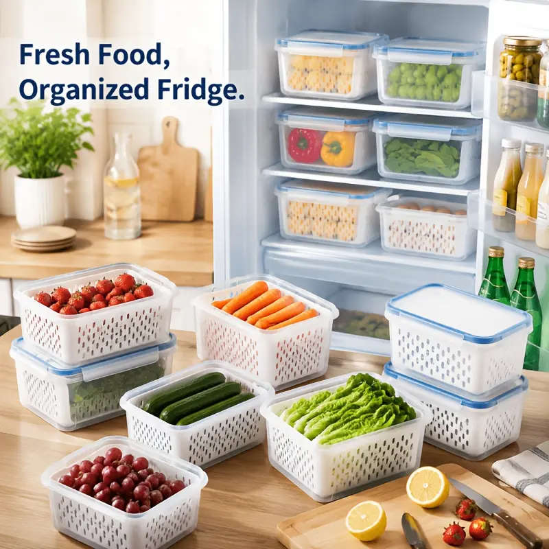 Leakproof Food Storage Container Set (6-Piece/9-Piece) with Removable Strainers, Reusable Lids, Meal Prep Containers for Fruits, Vegetables, Grains Airtight Labels large dog leak proof clear bread new resealable vacuum zipper pouch snackle box dry