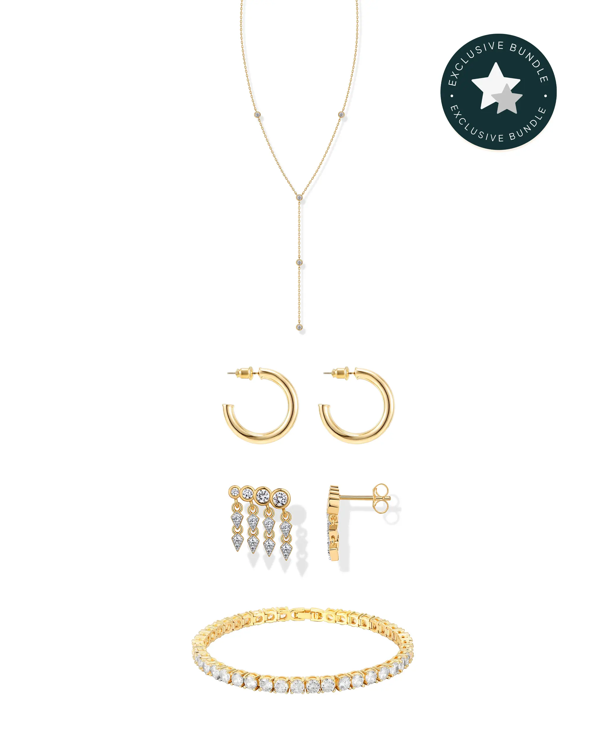 PAVOI 14K Gold Plated Date Night Jewelry Set for Women – Simulated Diamond Lariat Necklace, Infinity Hoop Earrings, CZ Crawler Studs & Classic CZ Tennis Bracelet – Tiktok Bundle