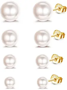 4 Pairs S925 Silver Needle Pearls Stud Earrings for women Girls Hypoallergenic Pretty Studs Versatile Earrings 4-7mm Mixed Sizes Freshwater Cultured Pearl Earrings Set Trend Jewelry