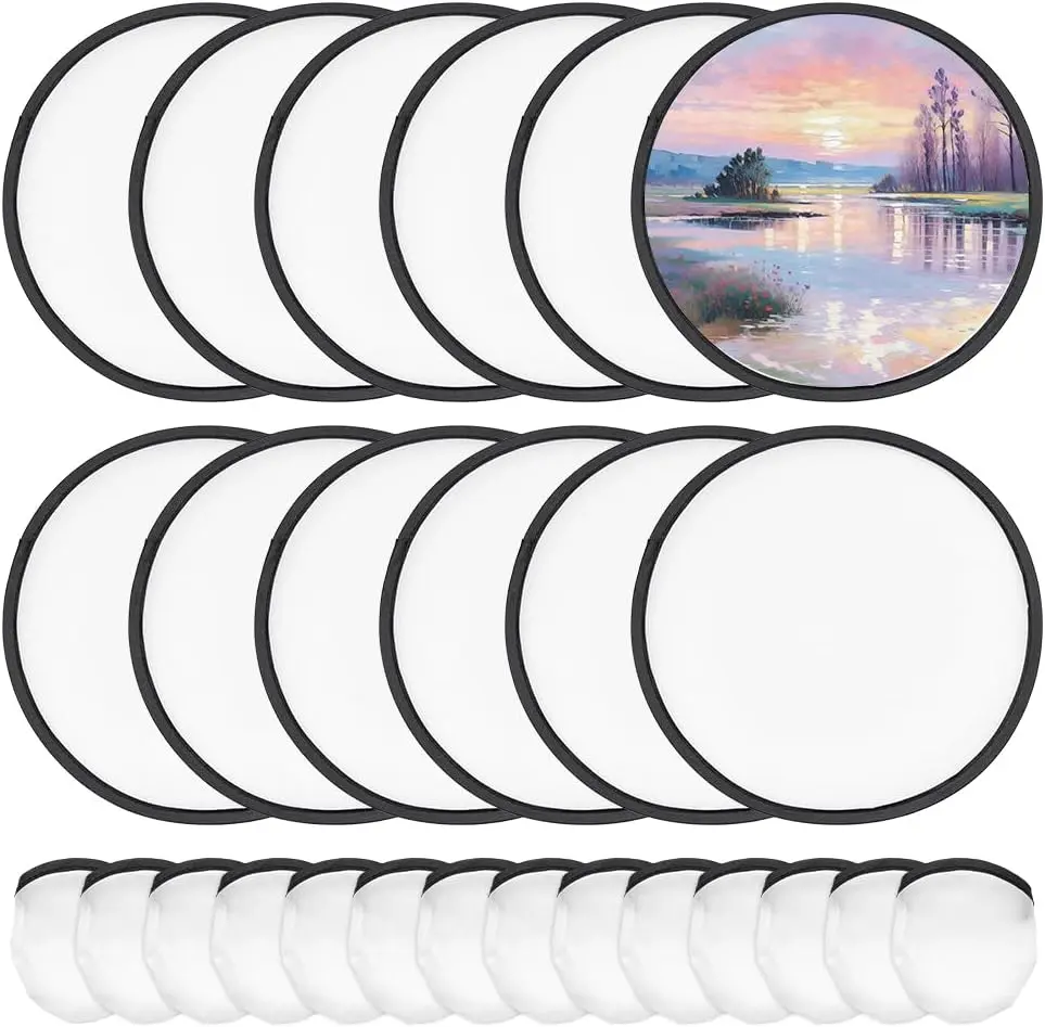 30 Pcs White Foldable Flying Disc Fans 9.8 Inch Sublimation Fans Polyester Black Edge Folding Fan Set with Bag for Wedding Party Favors Outdoor Activity Christmas - Home Improvement.