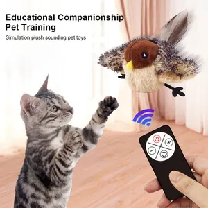 Interactive Cat Toys Flying Bird Cat Toy Flapping Wings Sparrow Catnip Toy Electric Squeaky Simulation Bird Plush Toy for Cats