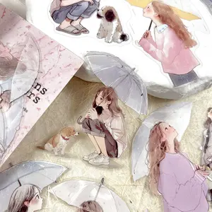 Rainy Season Girl Pet Stickers Pack, Art Stickers, 30 Sheets DIY Scrapbooking Decorations, Handmade Journal Album Supplies, Creative Craft Accessories