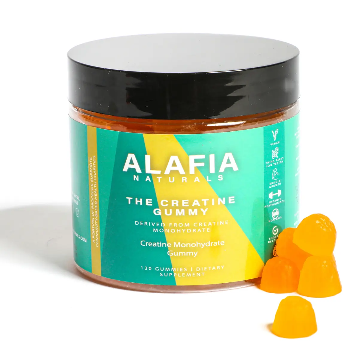 Alafia Naturals The Creatine Gummy - 5g of Creatine Monohydrate per Serving, Sugar-Free Vegan Gummies for Pre & Post Workout, 120 Count Jar - Healthcare