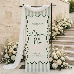 Personalized Wedding Welcome Banner Striped Pattern, Custom Couple Wall Tapestry, Beach Ceremony Sign, Elegant Wedding Decor 2026