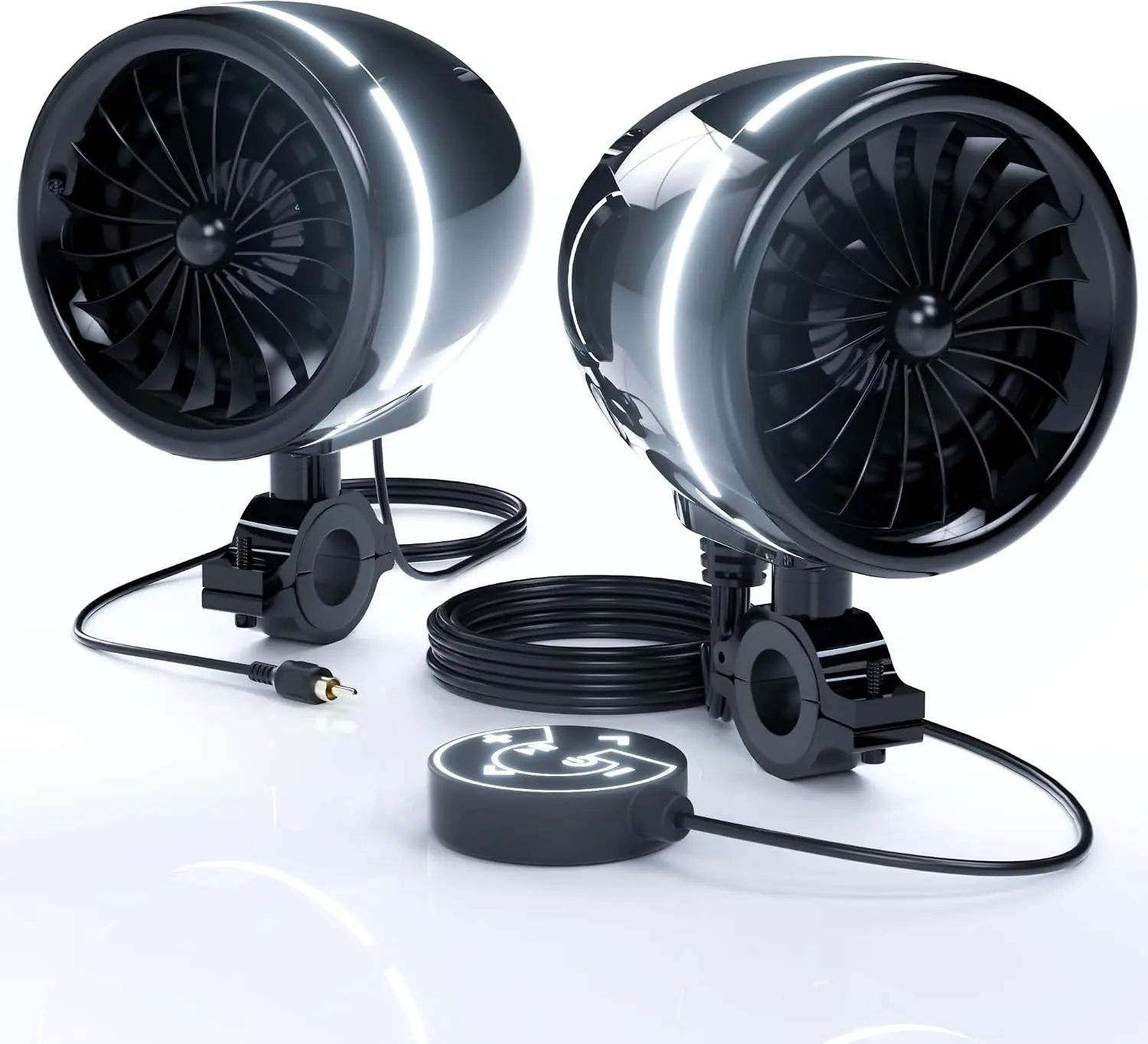 GoHawk 4 Inch Motorcycle Bluetooth Speakers Motorcycle Radio with LED Ring | Waterproof 300W Speakers, Built-in Amplifier, USB/AUX,Wired Control, Great for Harley, ATV, scooters 4-Wheeler