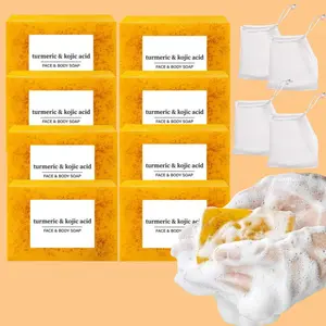 Lemon Turmeric & Kojic Acid Soap Bar, Turmeric And Kojic, 8 Counts/set Acne Face & Body Soap Bar for Men & Women, Daily Skincare Cleanser Sets with Soft Soap Saver Bags