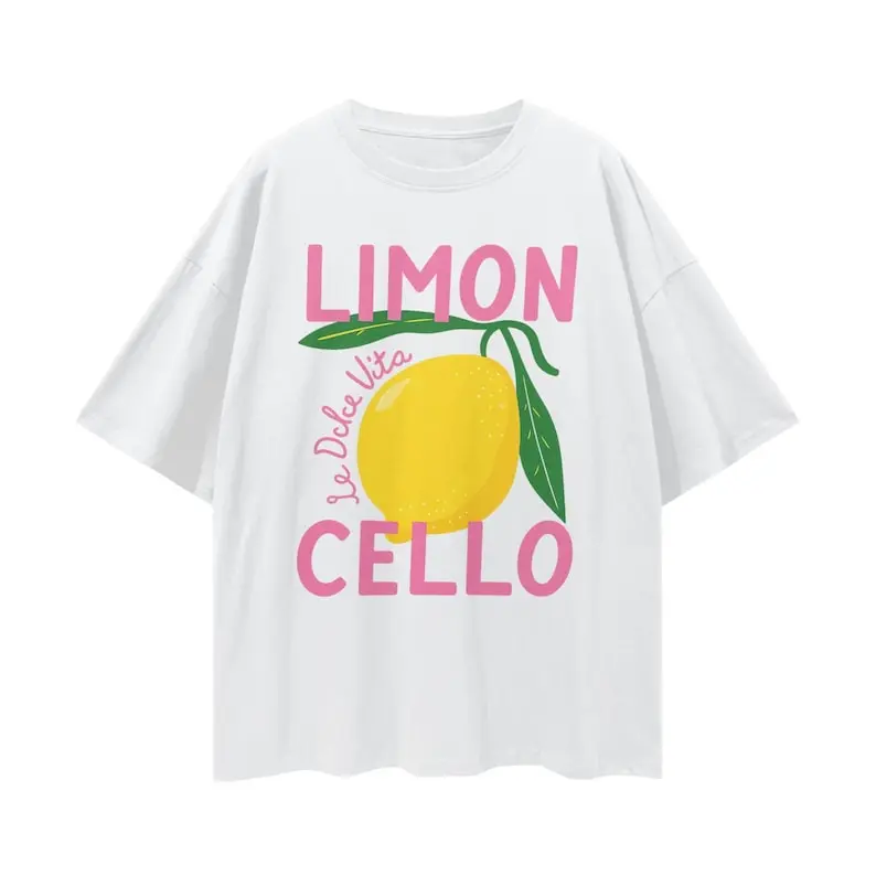 Men's Oversized Cotton T-Shirt - Breathable Casual Top with Italian Limoncello Lemon Cocktail, Spicy Marg Graphics, Streetwear, Dress, Fabric, Fit, Piece