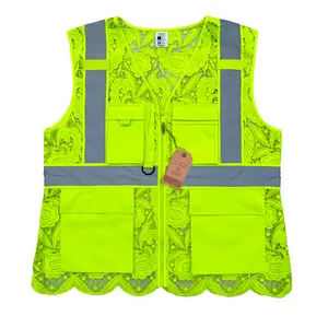 Lace Safety Vest with Pockets [Designed by Floyd Ruby] - Reflective High Visibility ANSI Class 2 - Stylish Mesh Workwear for Women & Men - in Neon Yellow, Pink, Orange and Black
