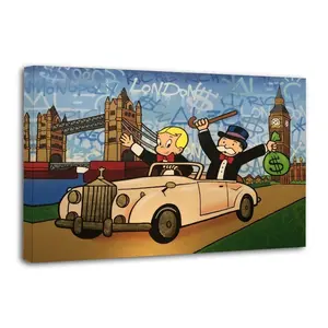 Alec Monopolys Man And Richie Rich Painting On Paper Wall Art Poster,  Picture Print Living Room Walls Decor Home Posters
