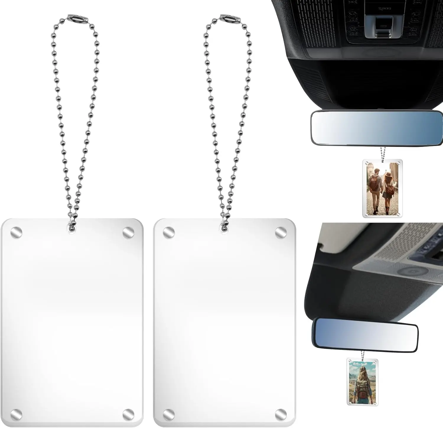 2Pcs Car Hanging Photo Holder Universal, DIY Customizable Car Decor, Perfect Gift for Couples, Family, Pet Memorabilia - Memory Display Accessories, Car rearview mirror decorations,Unique Men's Gift for Vehicles