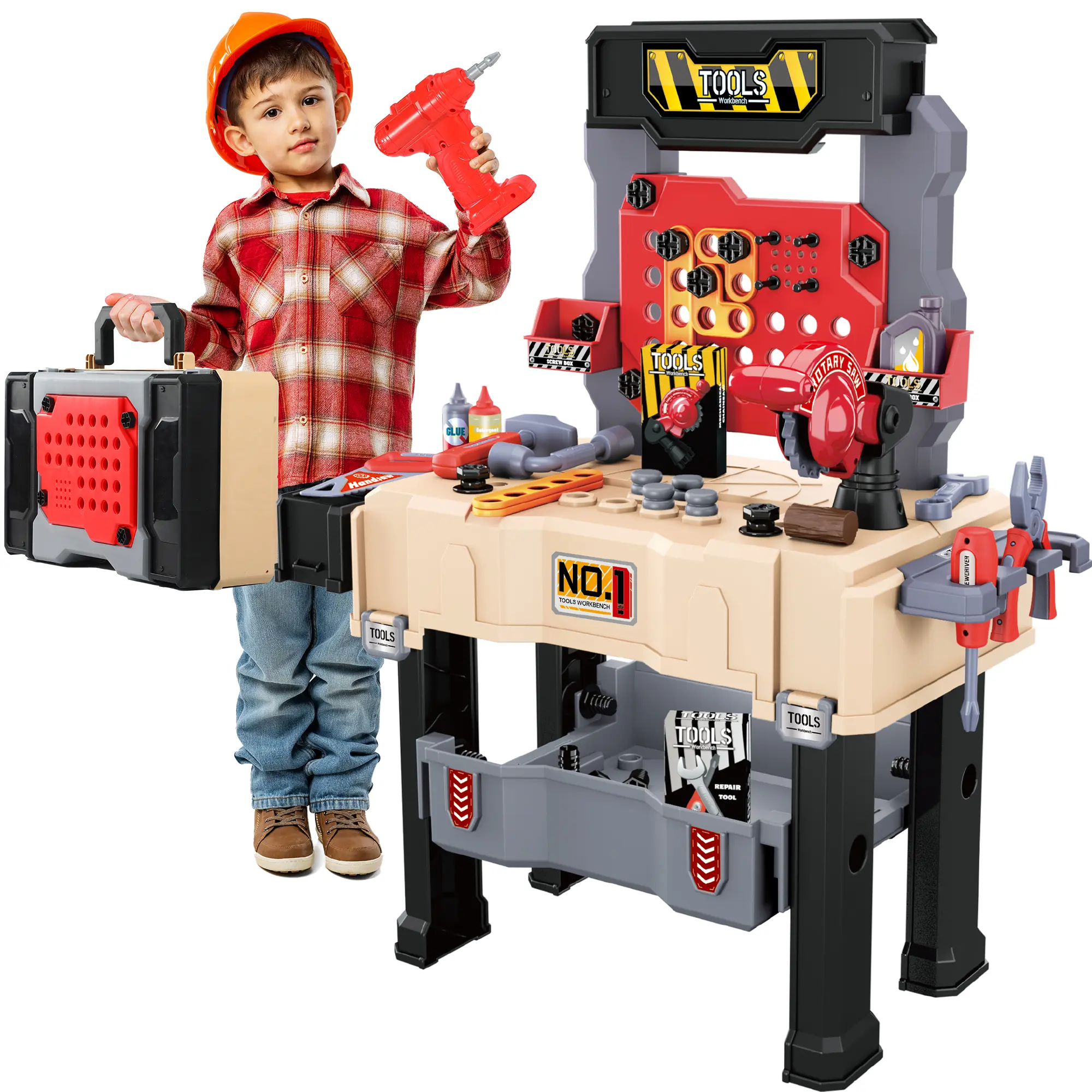 Kids Tool Bench - Power Tools Workshop-Kids Workbench, 65 Pcs Realistic Toy Tools with Electronic Toy Drill, Gift for Boys & Girls Age 3-5