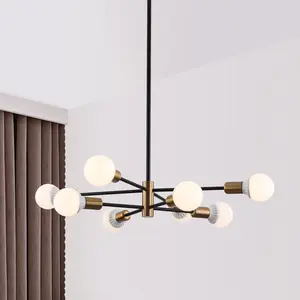 8-Light Sputnik Chandelier Dimmable, Gold Black Linear Farmhouse Chandelier Modern for Dining Room Entryway Living Room