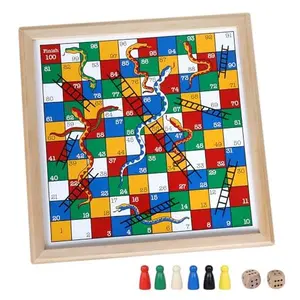 Gothink Wooden Snakes and Ladders Game - 13 Inch Educational Board Game for Children Ages 3 and Up & Adults - Classic Board Game Includes 6 Counters & 2 Dice, Rules