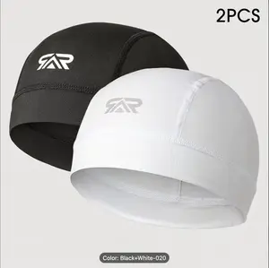 SINGBIT 2PCS High Stretch Polyamide 85% Spandex 15% Unisex Solid Color Sports Skull Cap Black White for Men Women Breathable Machine Washable