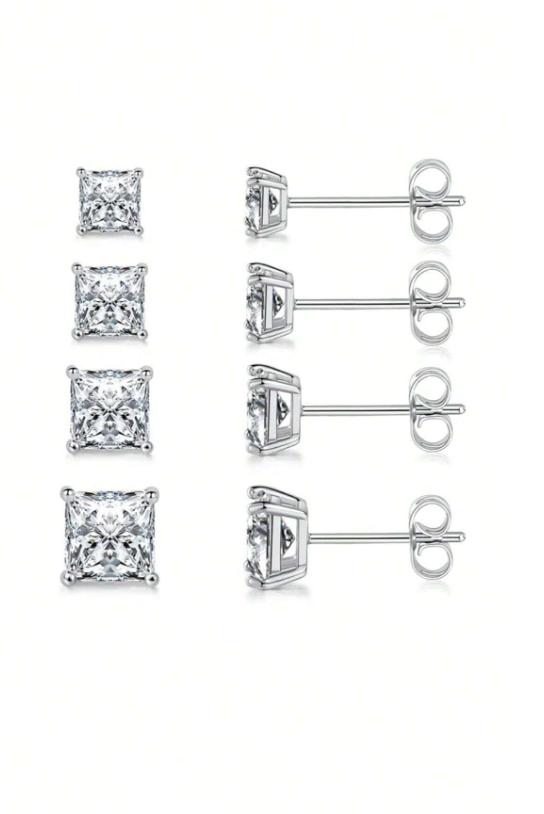 1 Pair Princess Cut 5A Cubic Zirconia Square Stud Earrings – 925 Sterling Silver, Elegant Jewelry for Women & Girls, Perfect Gift