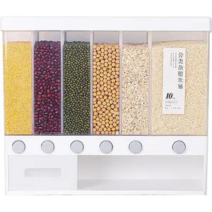 Divided Rice and Cereal Dispenser 6 Grid Food Storage Containers Grain Storage Box Household Food Dispensers 10L Capacity Suitable for Rice Beans Wall Mounted Dry Food,The best gifts for family gatherings, gifts for your mom, gift Ideas
