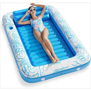 Inflatable Tanning Pool Lounger Float 4 in 1 Sun Tan Tub Sunbathing Pool Lounge Raft Floatie Toys Water Filled Tanning Bed Mat Pad for Adult Blow Up Kiddie Pool Kids Ball Pit Pool (L)