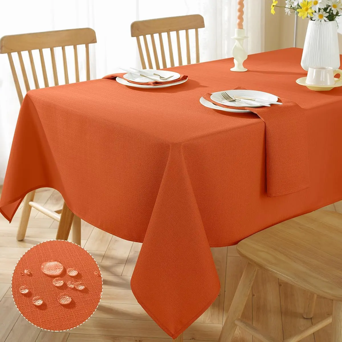 Tablecloth Rectangle Waterproof Wrinkle Free Textured Fabric Table Cloth, Faux Linen Table Cover for Fall, Thanksgiving, Autumn Harvest, Holiday
