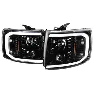 2007-2014 Chevrolet Silverado 1500/2500HD/3500HD LED C-Bar Projector Headlights (Jet Black Housing/Clear Lens)