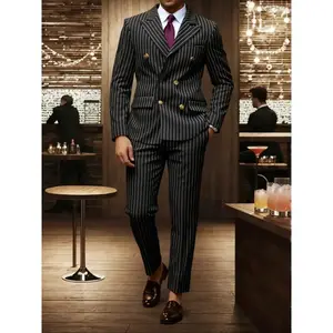 Men's striped printed button decoration sports jacket and pants two-piece set, suitable for slim fit business formal suit at wedding parties, men's clothing for spring and autumn seasons, men's clothingRAIMENTRY
