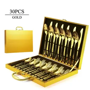 30-Piece Gold Silverware Set, Gold Flatware Set for 6, Food-Grade Stainless Steel Cutlery Set, Tableware Eating Utensils with Gift Box for Home Restaurant, Mirror Finished, Dishwasher Safe Metal Sturdy Kitchenware Dinner