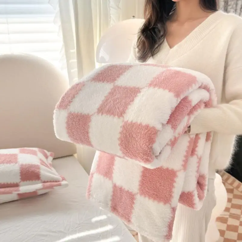 Checkerboard Pattern Flannel Blanket, 1/2/3 Counts Soft Comfortable Nap Blanket, Warm Throw Blanket for Couch, Bed, Sofa Office for All Seasons