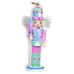 Pink Nutcracker Christmas Ornament by Kurt Adler, Wooden Glittery Decor for Xmas Tree, Sugar Plum Fairy 2024, Pink and Blue candy cane