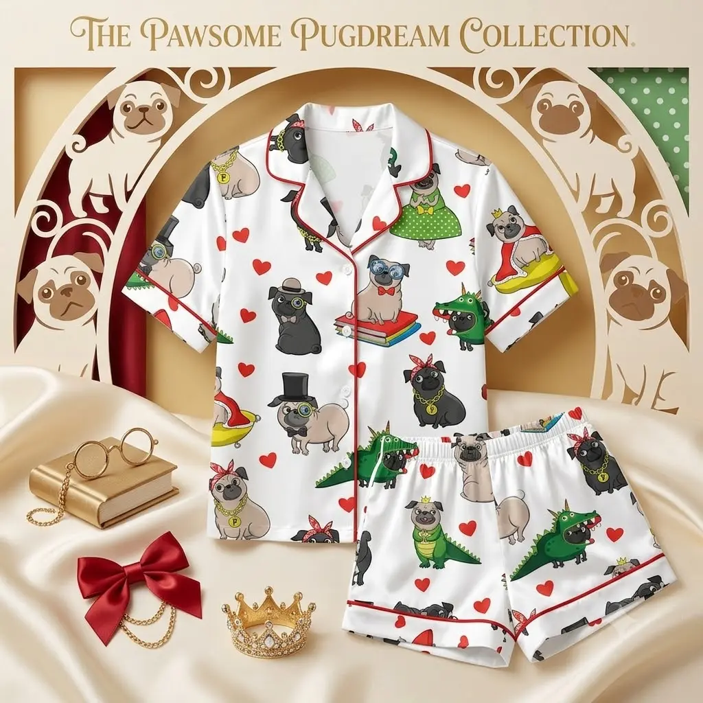Pug Pajama Set for Women, Funny Dog Print PJs, Cute Cartoon Sleepwear Gift, Funny Pug Print Pajamas for Women, Soft Cartoon Sleepwear Set, Cute Dog Mom Loungewear, Cute Pug Dog Sleepwear, Funny Cartoon Print PJs, Women Pajama Set Gift for Dog Lovers