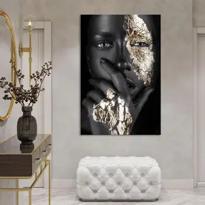 African American Woman Art Print, Modern Fashion Wall Decor, Gold Lip Black Girl Poster, No Frame, Ready to Hang