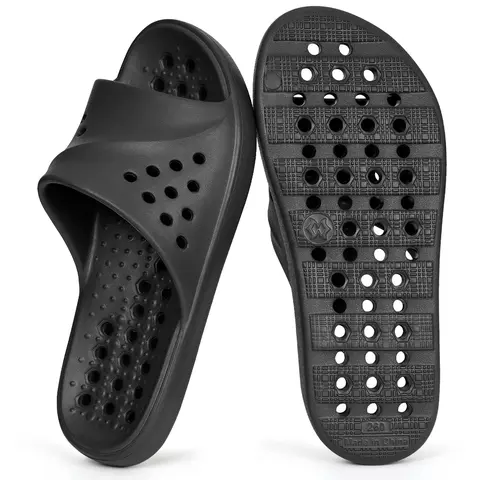KUKTO Men's Below-the-Ankle Slide-On EVA Footwear - Lightweight Anti-Slip Quick-Drying Drain Holes Slippers for Indoors, Summer Beach Use