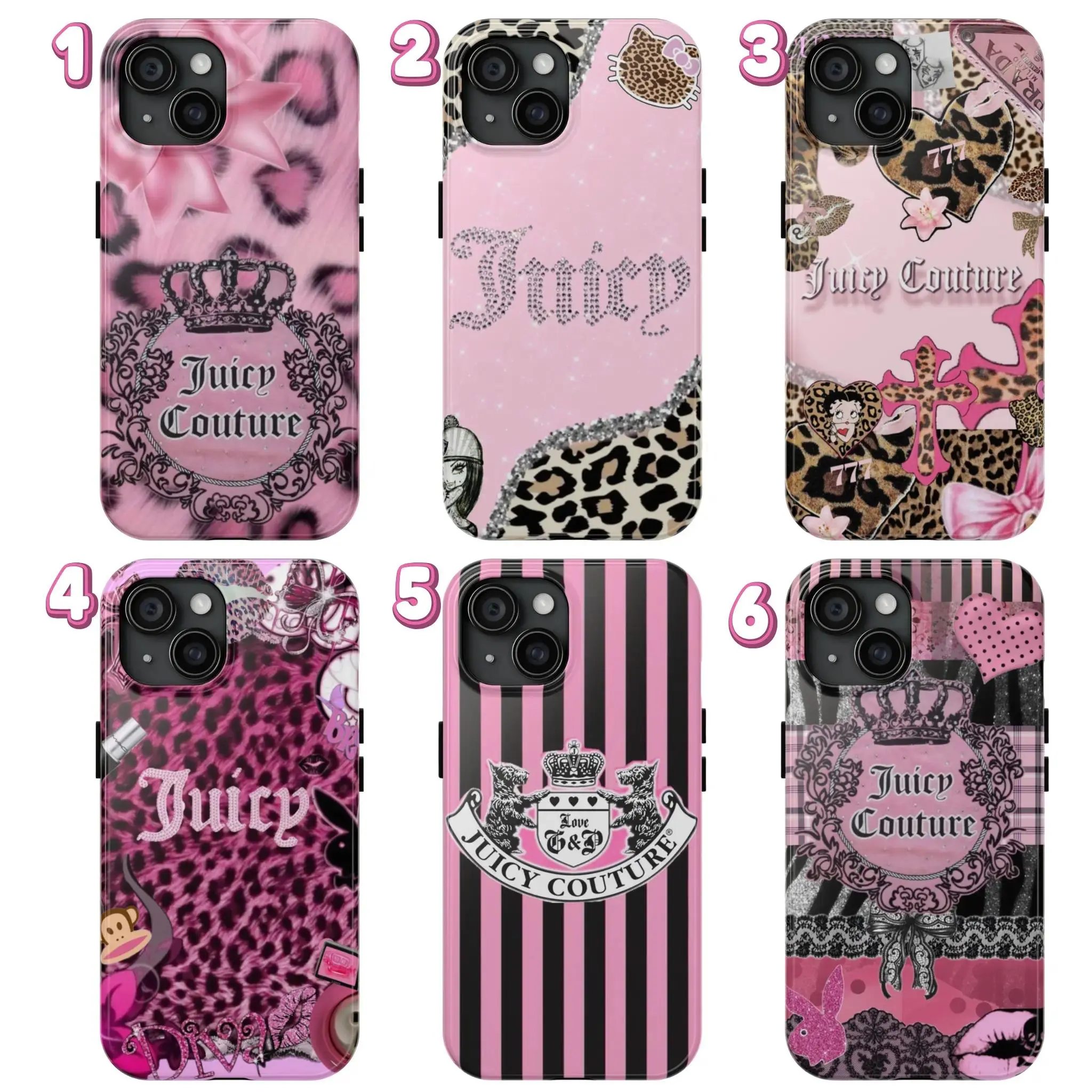 Juicy Couture Leopard Print Phone Case Compatible with iPhone 17 16 15 14 13 12 11 and Samsung Galaxy S21 S22 S23 S24 S25 Skin Friendly Material Designer Fashion Protective Cover