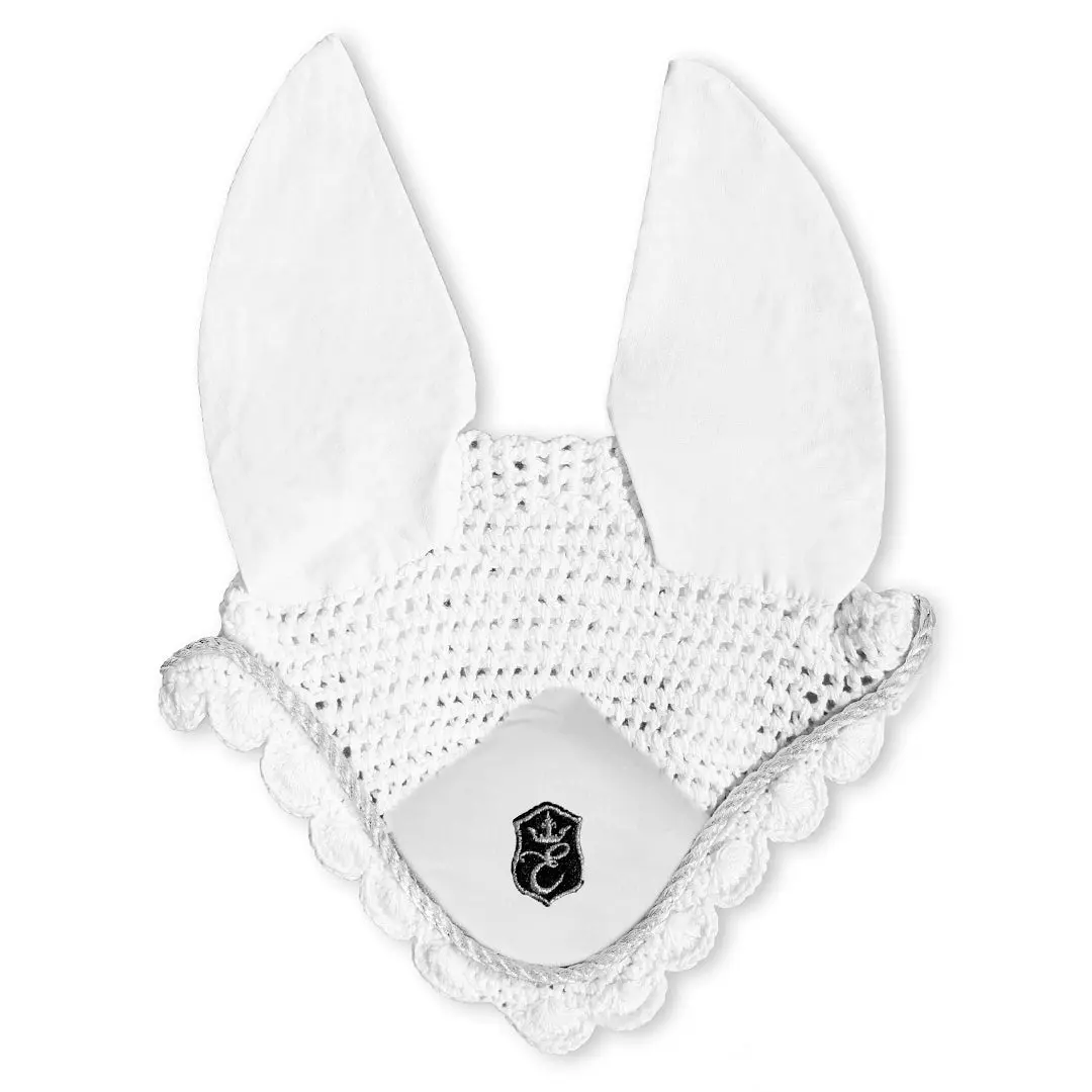 B&W White Fly Hat | Horse Fly Bonnet, Black Embroidered Patch, Breathable | Equestroom