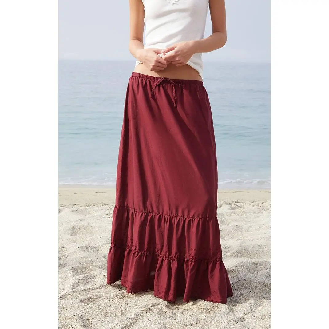 John Galt Women's Burgundy Olive Maxi Skirt - Multicolor