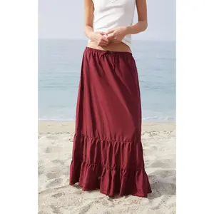 John Galt Women's Burgundy Olive Maxi Skirt - Multicolor