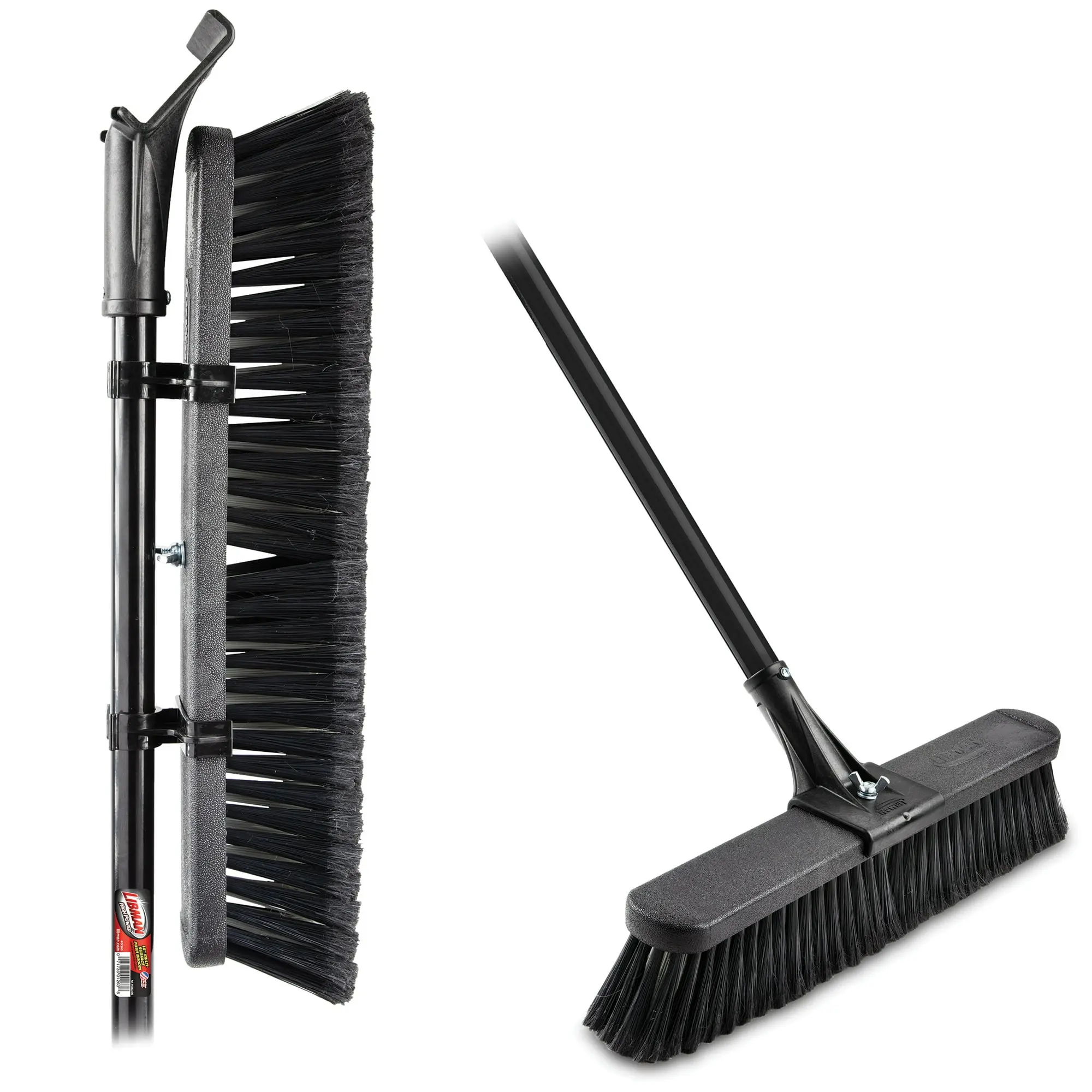 18 Inch Push Broom with Steel Handle, Heavy Duty Multi-Surface Outdoor Broom for Garage, Driveway & Patio