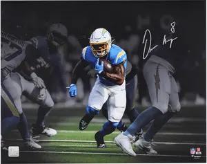 Omarion Hampton Los Angeles Chargers Autographed 16" x 20" Running Spotlight Photograph - Fanatics Authentic Certified