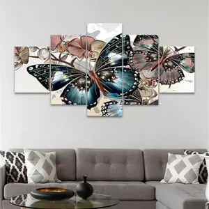 Butterfly Pattern Unframed Painting, 5 Counts/set Modern Canvas Wall Art, Modern Art Design, Wall Decor for Home Living Room Bedroom Office, Ornaments, Butterfly Print, Home Decor Products