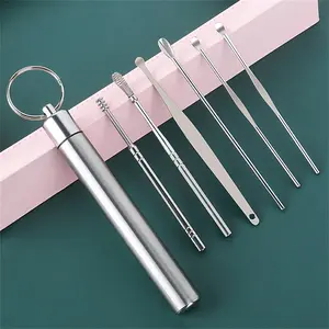 Drum and groove cleaner, ear cleaning tool, stainless steel spiral groove ear cleaner set, portable keychain ear cleaner 6-piece set, Ear Cleaning Kit, Earwax Cleaning Kit, Earwax Removal Kit